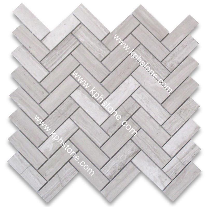 Wooden White Marble Mosaic Hexagon Tiles