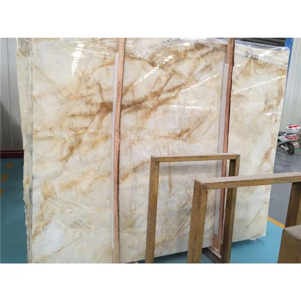 White Onyx With Gold Veins Marble Slabs