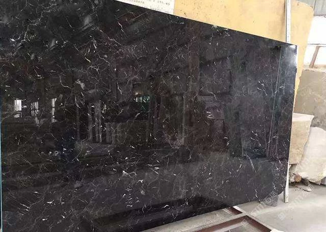 Polished Black Galaxy Marble With White Veins