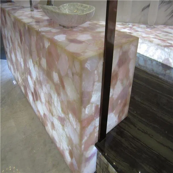 Natural Backlit Transparent Pink Agate Slab