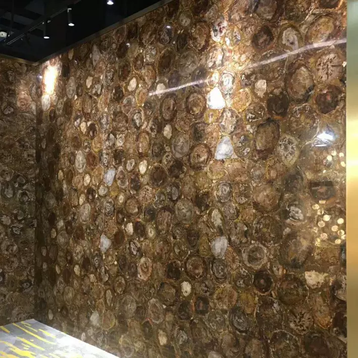 Luxury Wood Fossil Tile Stone Slabs