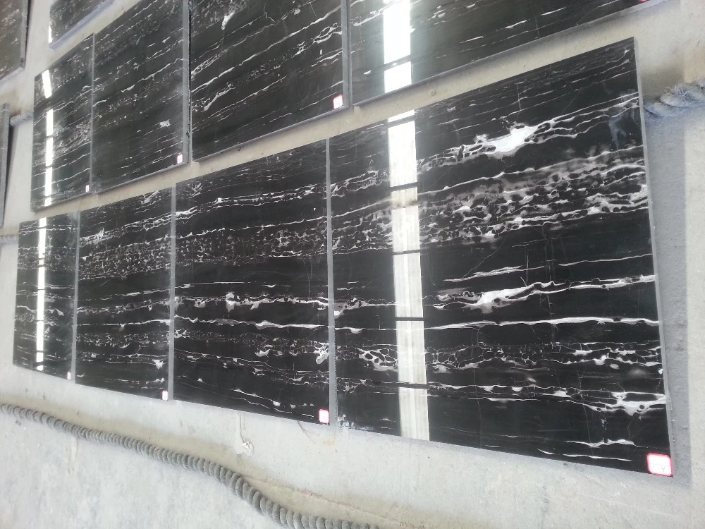 Hot Sell Polish White Vein In Black Marble Slabs And Tiles