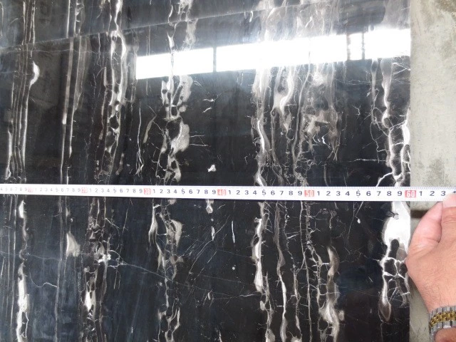Hot Sell Polish White Vein In Black Marble Slabs And Tiles