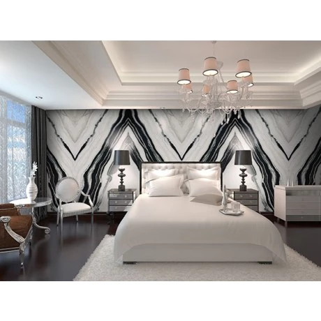 Custom Bookmatch Feature Wall Design Turkish Panda White Marble Tile For Sale