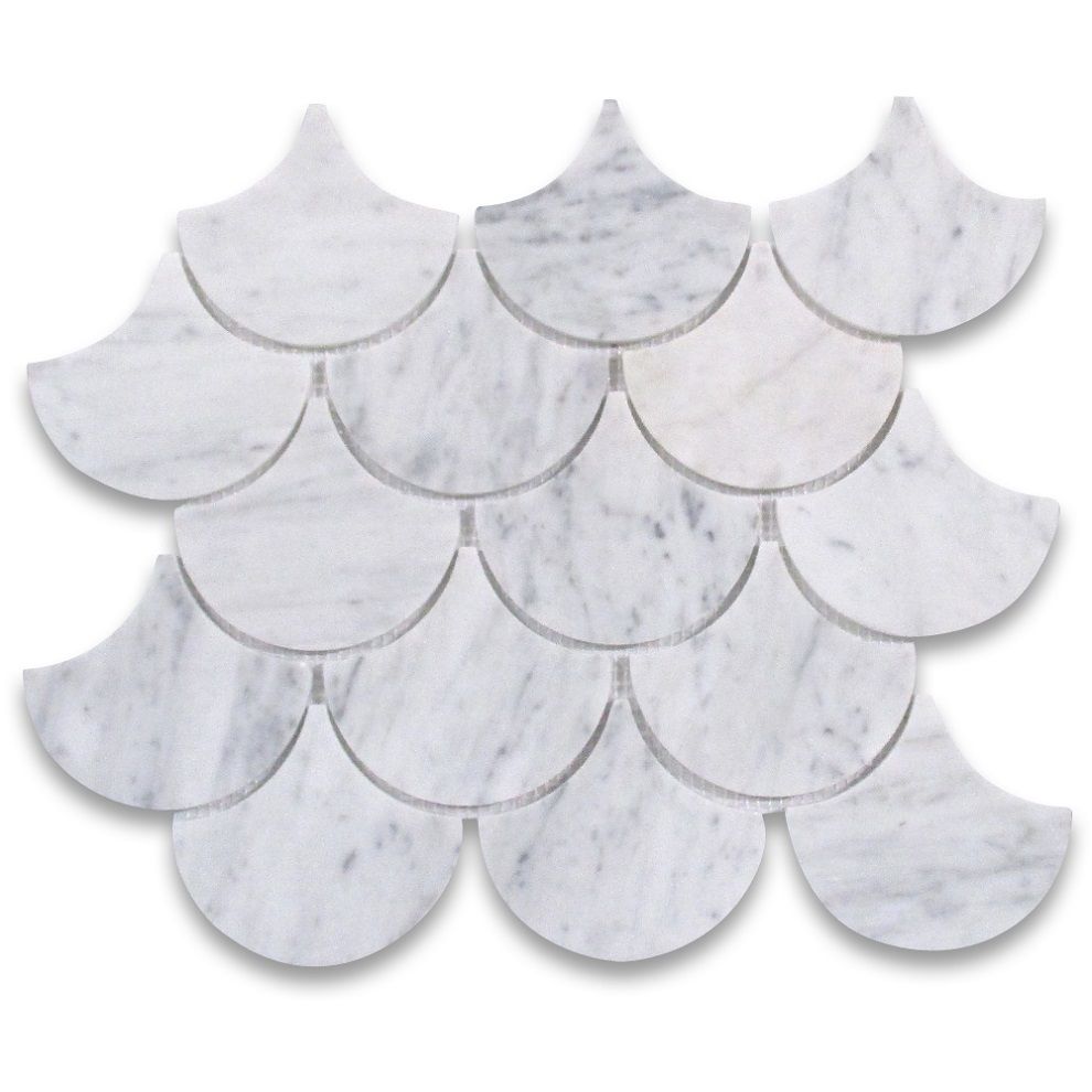 Carrara White Marble Fish Scale Fan Shape Mosaic Tile
