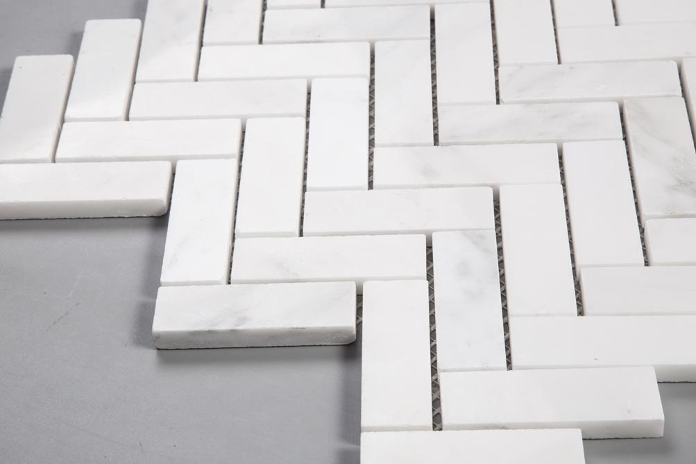 Carrara White Herringbone Marble Mosaic Tile