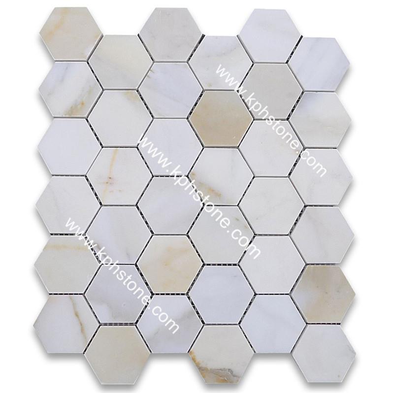 Calacatta Gold 2 Inch Hexagon Mosaic Tile Honed
