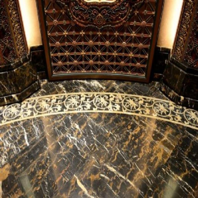 Black Portoro Gold Marble Floor Tiles