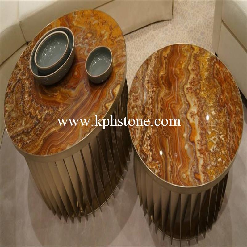 Black Fossil Onyx Home Furniture Round Table Tops