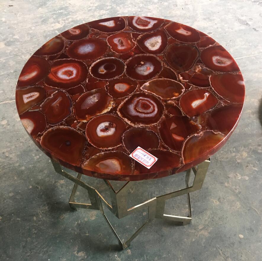 Agate Onyx Red Round Marble Tables Top For Sale