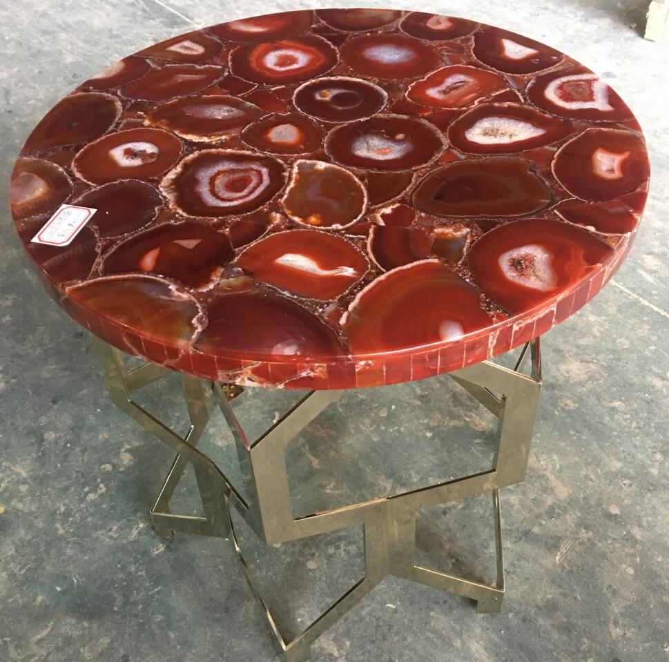 Agate Onyx Red Round Marble Tables Top For Sale