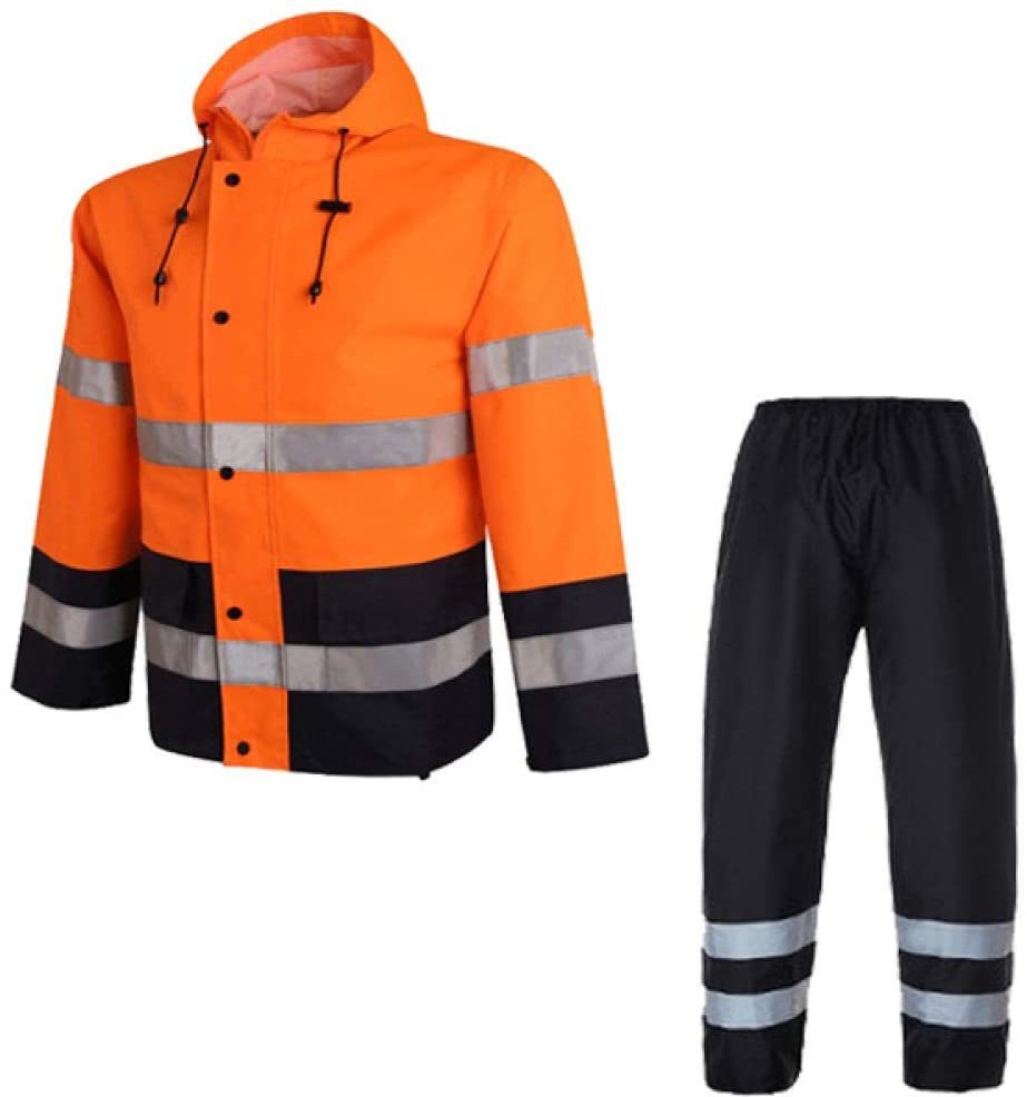 Спортивные дождевики оранжевый безопасности дождь куртка светоотражающие полиэстер водонепроницаемый дождь костюм рабочая одежда новый