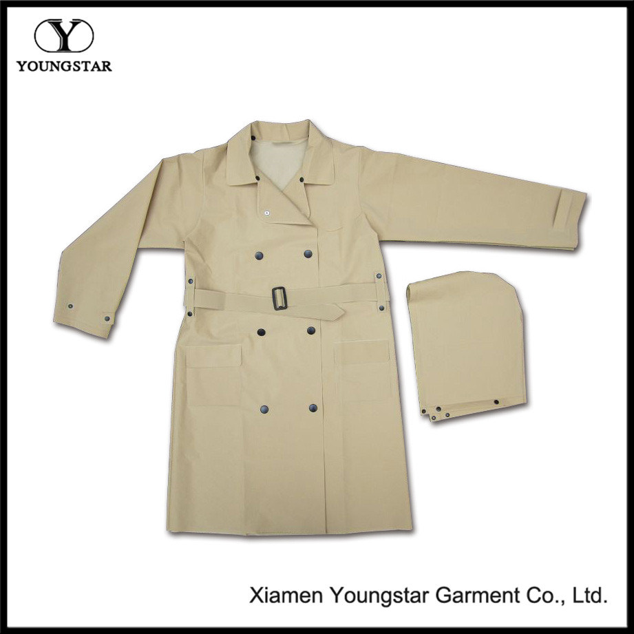 Khaki Waterproof Rainwear Women Long Raincoat with Hood Stylish