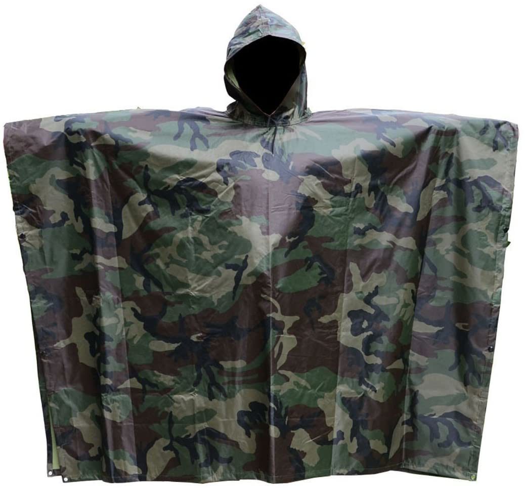 Military Camouflage Portable Emergency Rain Poncho, Raincoat Nylon Totes Travel Rain Wear for Camping Hiking Cycling