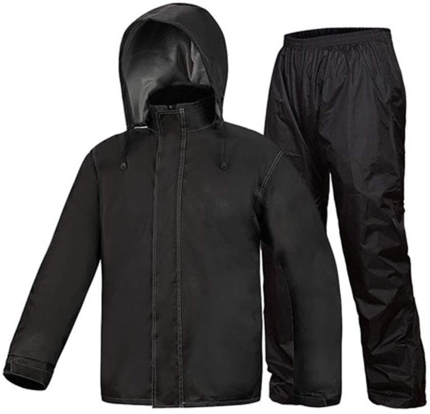 Raincoat Rain Pants Set, Men′s Rain Suit Hooded Raincoat Waterproof Jacket/Trouser Rainwear Snowcoat Ski Jacket/Pants, Cycling Raincoat (Color: Black, Size: Xx
