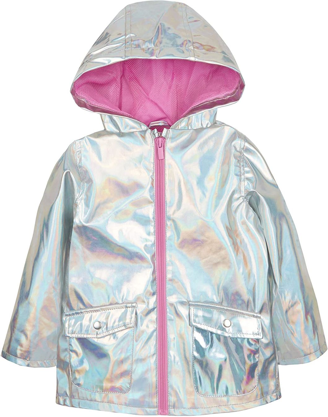 Baby Girls Iridescent Shiny Rain Coat with Hood