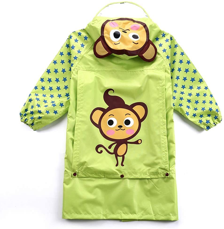 Outdoor Travel Big Hat Children Raincoat Thick Cartoon Breathable Odorless with Bag Zipper Boys and Girls Raincoat Green Monkey