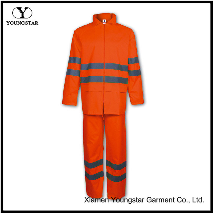 Practical PU Safety Rainsuit with Reflective Strip