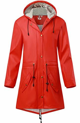 Regenmantel Damen PU Regenjacke Frauen Wasserdichter Windbreaker Mantel mit Kapuze Outdoor Atmungsaktiver Regenmantel