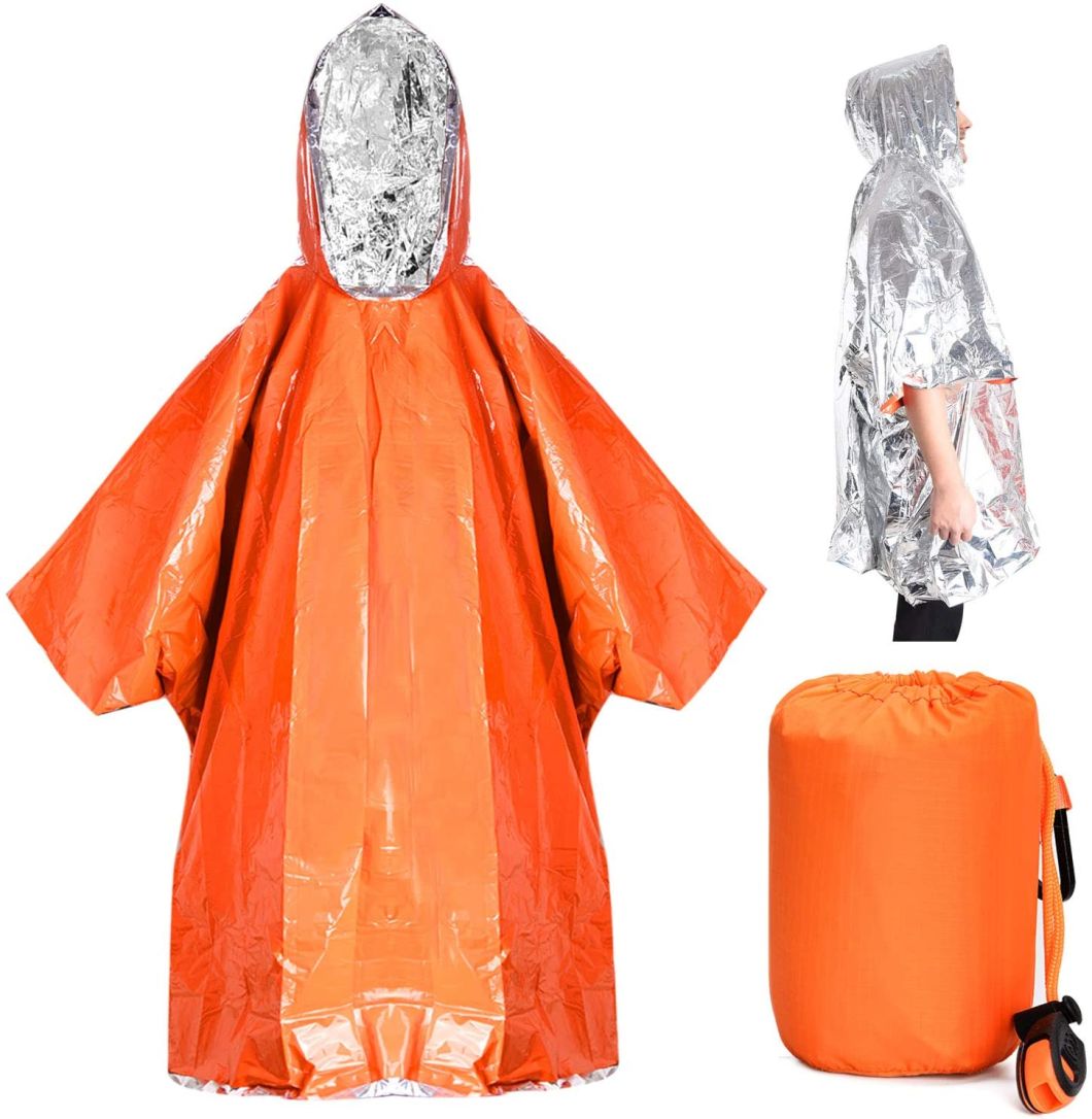 Outdoor Rain Jacket Orange Thermal Emergency Poncho Reusable Waterproof Blanket