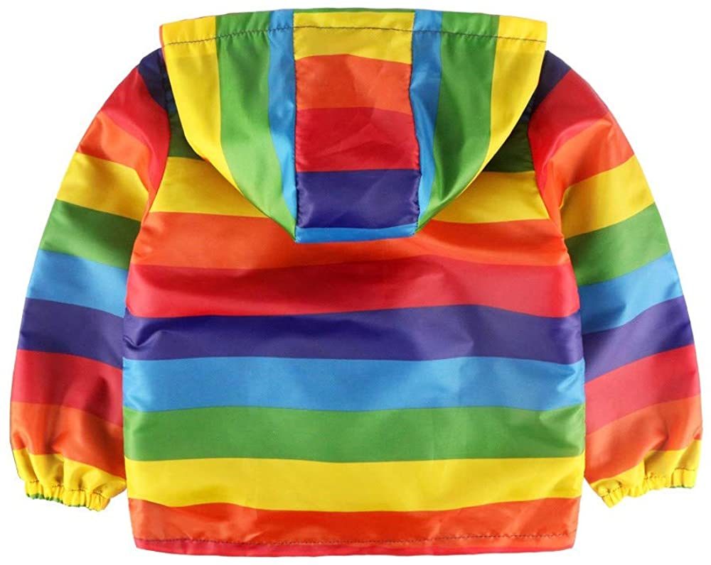 漫画のフード付きのジャケットの男の子のアウターベビージャケット幼児子供服虹ストライプファスナー防水ジャケット