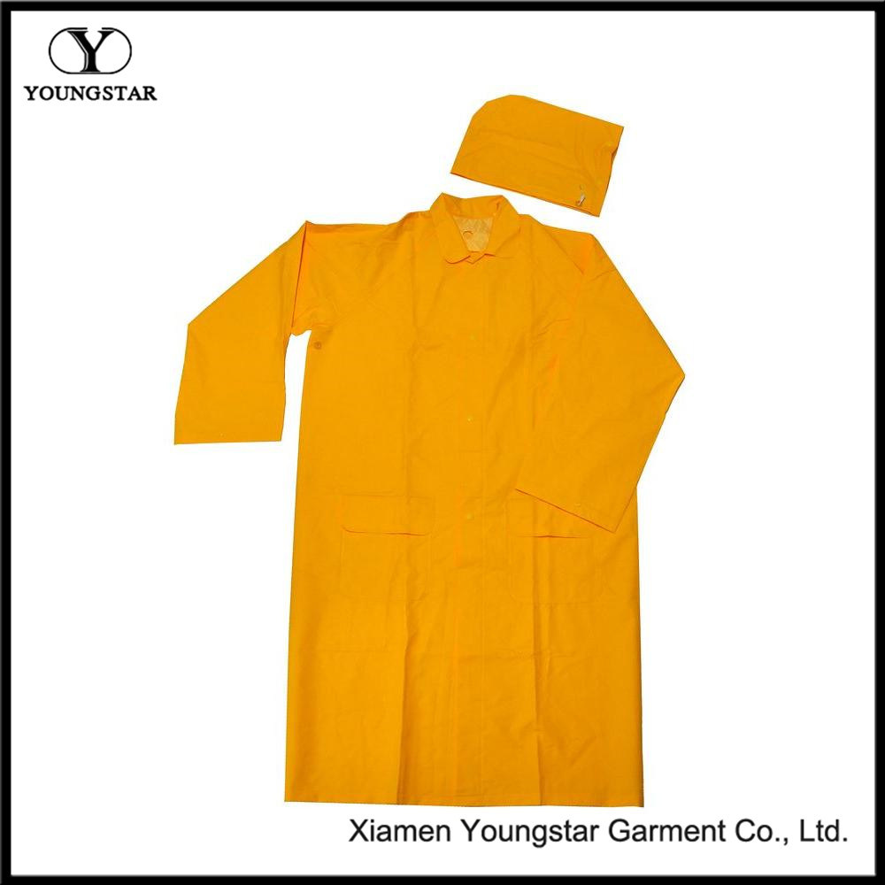 PVC/Polyester Unsex Yellow Long Raincoat