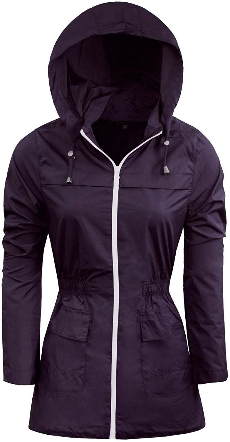 Mujeres Plain Fishtail Hooded Lightweight Rain Parka Polyester Ladies Raincoat Jacket Two Pockets Plus Size
