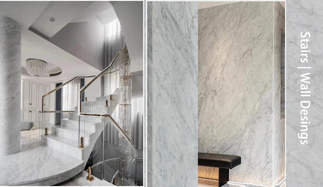 Stair and Wall Designs with Carrara White Marble