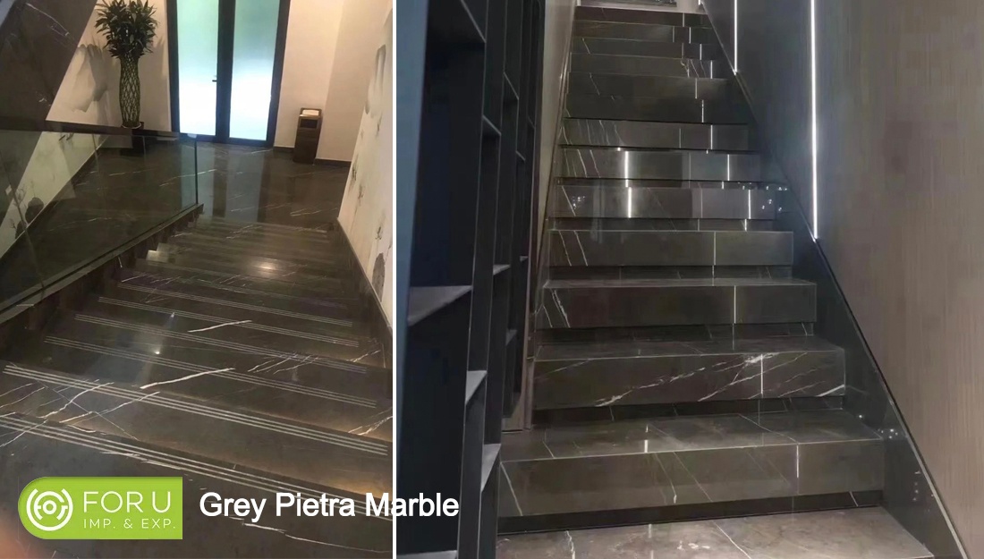 Grey Pietra Marble Stairs in Villas Projects | FOR U STONE