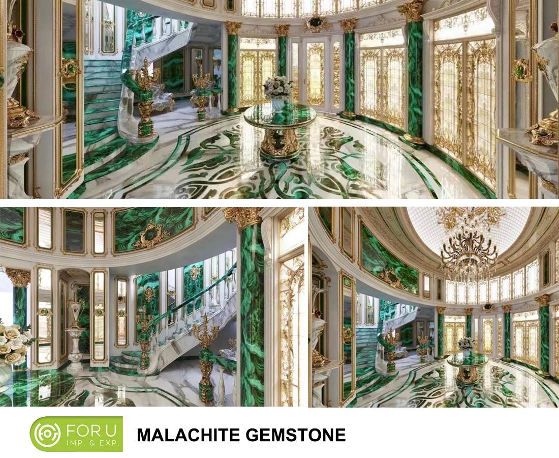 Luxury Malachite Gemstone Tiles For Private Houses Lobby Project