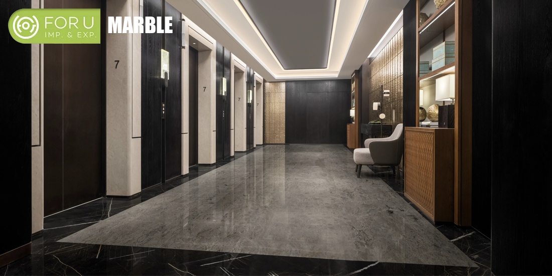 Sahara Noir Black Marble Flooring Tiles in Grand Hotels | FOR U STONE