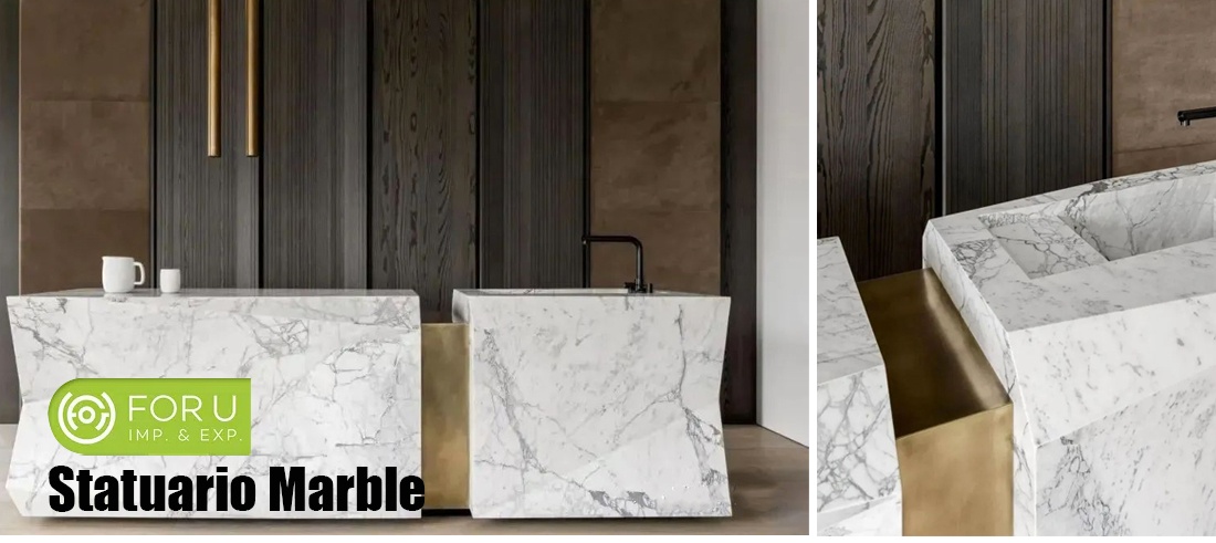 Statuario White Marble Kitchen Countertops Designs