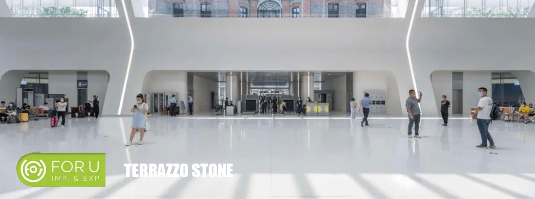 White Precast terrazzo Stone flooring projects in Railway station | FOR U STONE