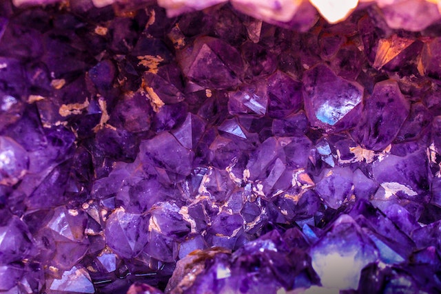 beautiful purple quartz stone in nature environment