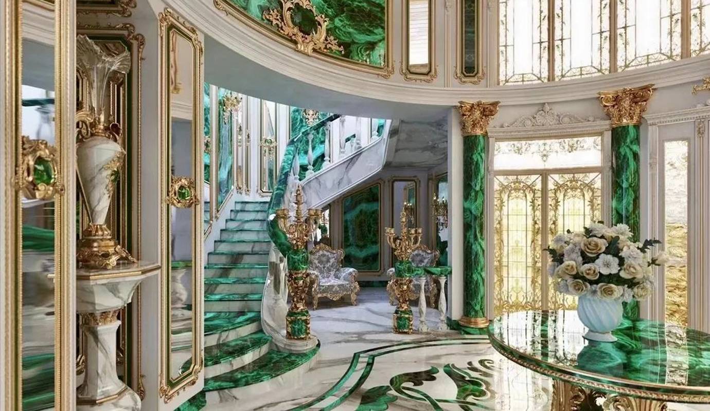 Malachite Green Gemstone Tiles in Private Mansion Projects-FOR U STONE