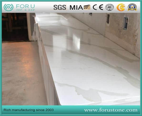 High Popular Engineered Quartz Pure White Calacatta White Staturios White Marble Veins Quartz Vanity Tops