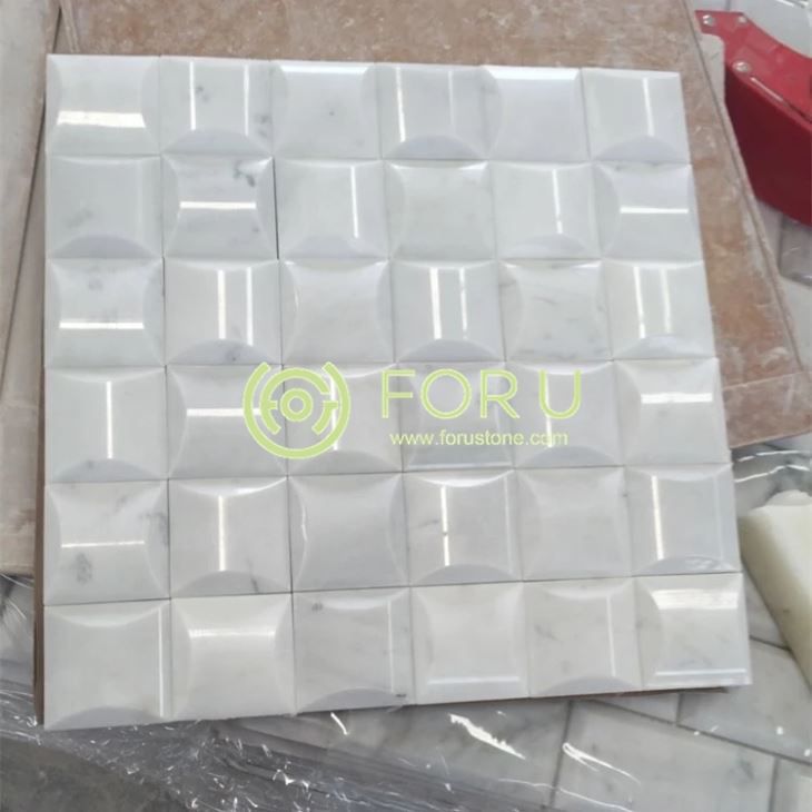 3D Cube Carrara White Marble Mosaic