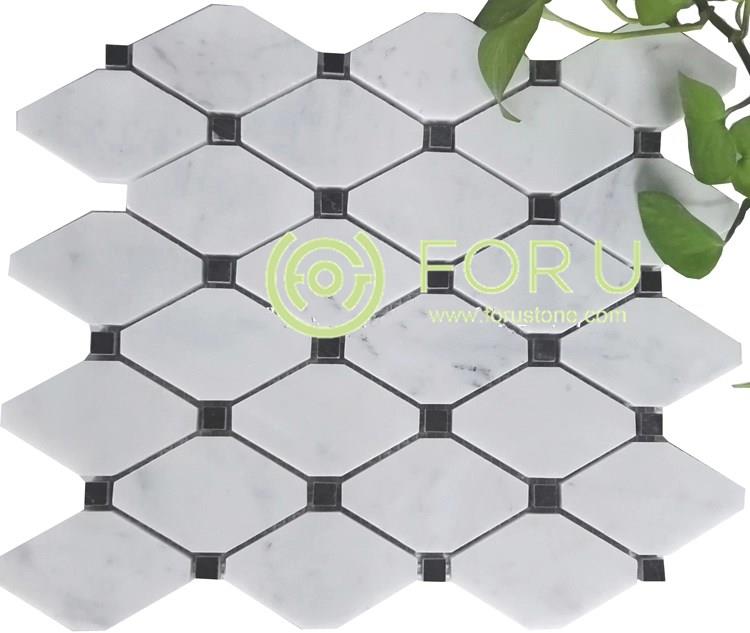 Cheap polished carrara white diamond shape bathroom floor marble mosaic tiles