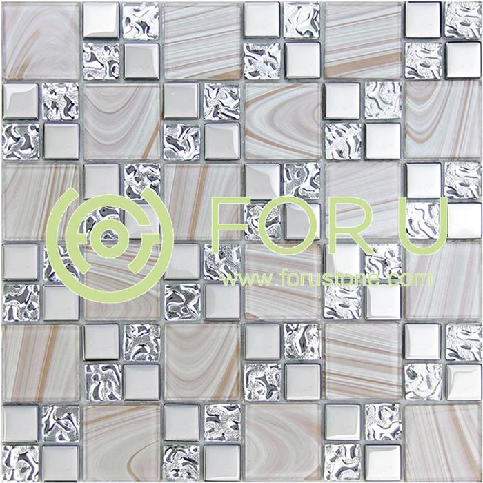 Glass mix metal square mosaic tile with low price for Kitchen backsplash