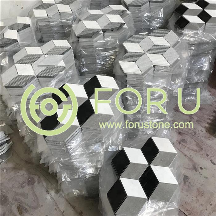 3D white marble mix black marble mosaic tile for bathroom