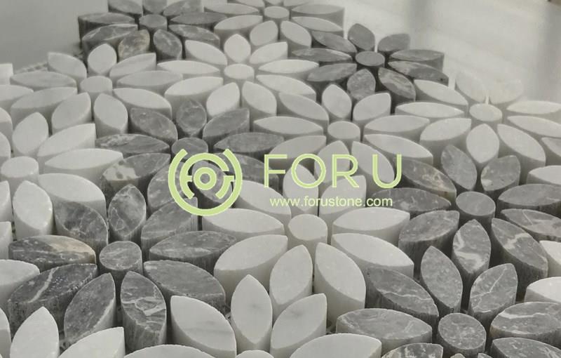 Flower Pattern White Carrara Waterjet Marble Mosaic for Marble Mosaic Kitchen Backsplash or Marble Mosaic floor 