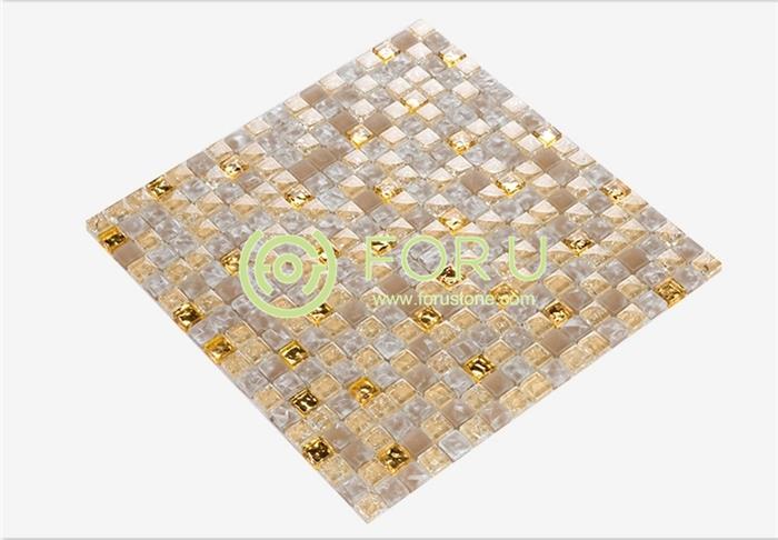 8mm 48x48 Gold Square Pattern Glass Mosaic Tiles crystal glass mosaic tile