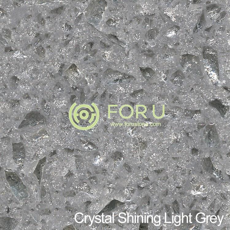 Solid Surface Material Artificial Crystal Shining Light Grey Quartz Surface Slab On Sale