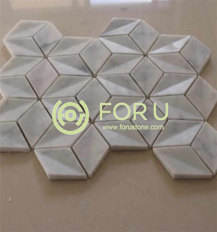 High quality Carrara white marble mosaic tile 3d hexagon marble mosaic tile3