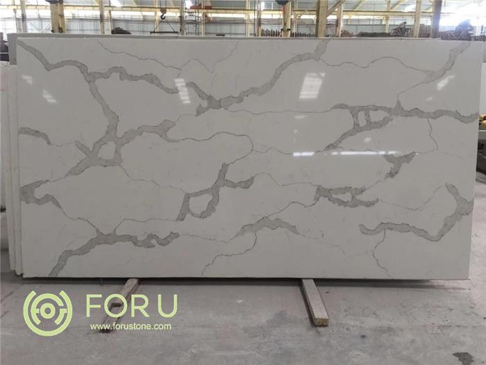 High quality white marble looking artificial calacatta marble slab price