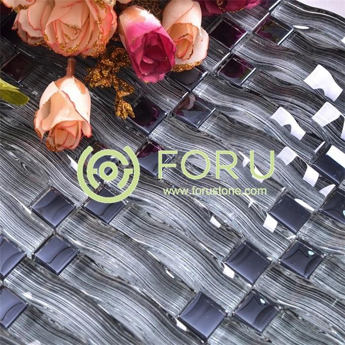 Arch iridescent crystal bamboo weave glass mosaic