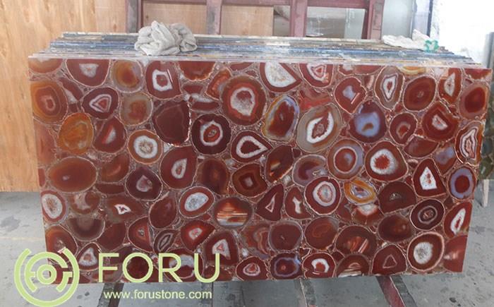 Luxury Red Agate Stone Semi Precious Gem Stone Counter Top Slab