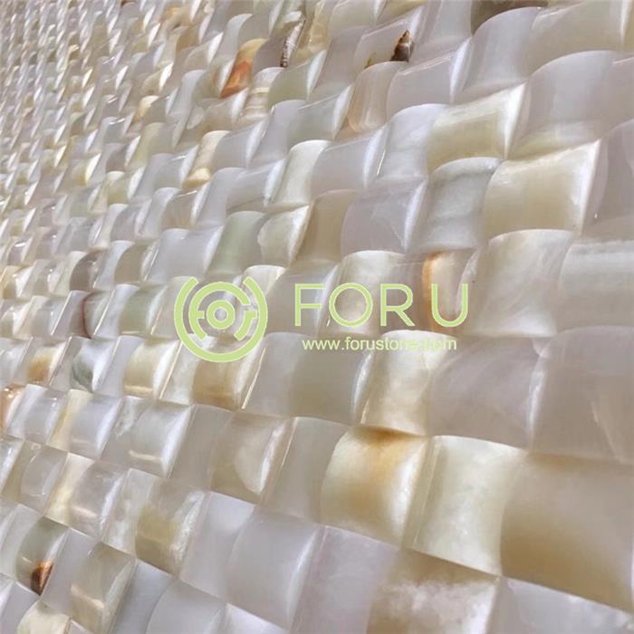 3D Natural polished  white onyx mosaic onyx marble stone mosaic tile for wall decoration