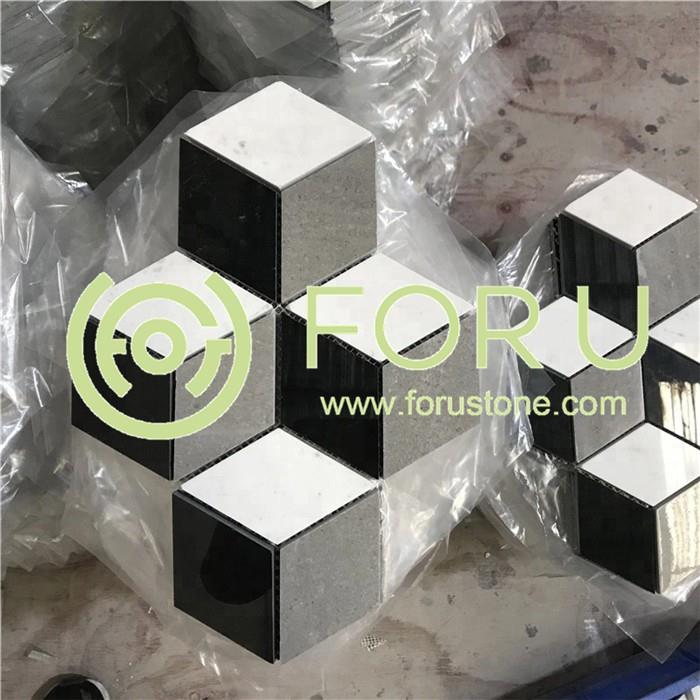 3d Rhombus shaped volaka white marble mosaic tile
