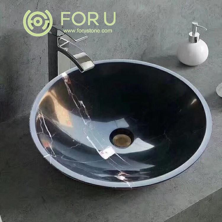 Nero Marquina Black Marble Sink, Chinese Marble Basin, Black Marble Sink